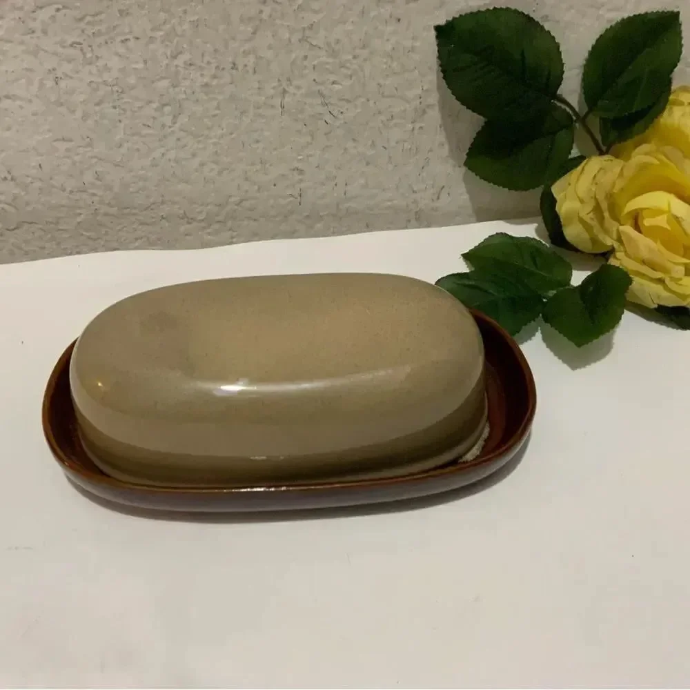 Sango 4933 Nova Brown Dual Tone Butter Dish + Cover G10